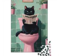 Puzzle 500 pièces Chat Assis sur Les Toilettes et lisant Le Journal pour Adulte, Jeu intellectuel et éducatif, Anti-Stress, décoration d'intérieur, 500 pièces (52 x 38 cm)