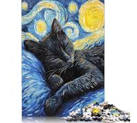 Puzzle 500 pièces Chat Noir endormi pour Adultes, Jeu éducatif en Bois, 500 pièces (52 x 38 cm)