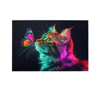 Puzzle 500 Pieces Chat Puzzle Papillon 500 Pièces Grand Adultes Difficile Jigsaw en Bois avec Boîte Cadeau, DIY Challenge Impossible Créatif Jeu pour Adulte, Decoration Maison Cadeau 52x38cm E-342