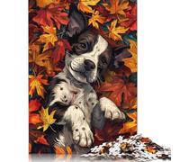 Puzzle 500 pièces Chiot Feuilles d'automne Chien Puzzles Garçons et Filles Puzzle Difficulté Puzzles Utilisé pour se détendre 500 pièces (52x38cm)