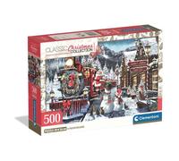 Puzzle 500 pièces Clementoni Christmas Train Station avec poster Train de Noël bonhomme de neige Rouge