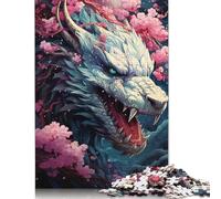 Puzzle 500 pièces Dragons psychédéliques colorés et Fleurs de Cerisier Japon Puzzles Adultes Difficulté Puzzles Éducation Jouets Jeux Famille Décoration 500pcs (52x38cm)