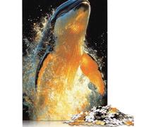 Puzzle 500 pièces en Bois représentant Un Saut de Baleine dorée, Puzzle carré pour Adultes et Enfants (52 x 38 cm)