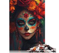 Puzzle 500 pièces en Bois représentant Une Femme tête de Mort en Sucre (52 x 38 cm) pour Adultes et Enfants