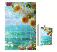 Puzzle 500 Pièces - Fleur & Océan - Puzzle en Bois Durable avec Lettres au Dos - Jeu sans Poussière avec Affiche - Modèle pour Collectionneurs et 14 Ans et Plus (52 x 38 cm) P3#1278