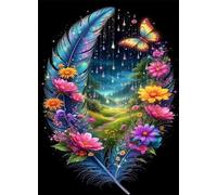 Puzzle 500 Pieces Fleur Papillon Plume 52 x 38 cm Puzzles Adultes, Jeu éducatif Défi Jouets Puzzles Classiques, Jeu D'adresse pour Toute la Famille