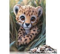 Puzzle 500 pièces Garçons Guépard dans l'herbe, puzzle carré pour adultes et enfants, jeu de puzzle en bois 500 pièces (52 x 38 cm)