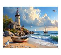 Puzzle 500 Pièces Jeux éducatif Défi Jouets Phare et Paysage de Navire Puzzles Classiques Puzzle DIY Cadeaux de l'art de la Décoration Moderne