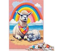 Puzzle 500 pièces Lama Leur Jeune Plage pour Adultes Adolescents Puzzles en Bois pour Amusement en Famille et Soirée Jeux 500 pièces (52x38cm)