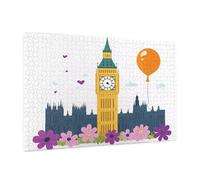 Puzzle 500 Pièces Londres Puzzle Adultes Paysage Motif avec Avec Boîte Cadeau, DIY Wooden Puzzl Enjoy Activités de défi Familial pour Tableau Decoration Murale, Cadeau Homme/Femme 52 x 38 cm -828Y