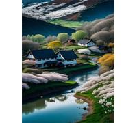 Puzzle 500 pièces Maisons de Village Rivières Puzzles pour Adultes Jeux d'activités Familiales,Puzzle à Faire Soi-même pour Décoration Murale de la Maison