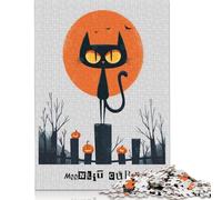 Puzzle 500 pièces « Malheur au Clair de Lune » : Chat Noir, Art d'halloween, pour Adultes, Cadeaux de Noël, Jouets éducatifs (52 x 38 cm)