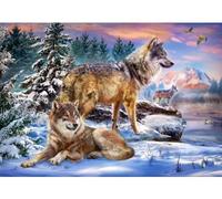 Puzzle 500 Pieces - Meute de Loup Observant Le lac en hivers - Collection Neige et Paysage - Montagne - Set Animaux Sauvages et 1 Carte