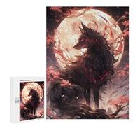 Puzzle 500 pièces Noir Sakura Kitsune Puzzle pour Adultes Jouet Décoration murale Motif d'assemblage Offre comme cadeaux pour toute la famille 500 pièces
