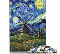 Puzzle 500 pièces Nuit étoilée avec Peinture de Moulin à Vent pour Adultes, Cadeaux de Noël, Puzzle pour Adultes et Adolescents, Jeu éducatif 500 pièces (52 x 38 cm)