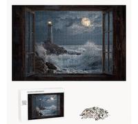 Puzzle 500 Pièces - Océan & Phare - Puzzle en Bois Durable avec Lettres au Dos - Jeu sans Poussière avec Affiche - Modèle pour Collectionneurs et 14 Ans et Plus (52 x 38 cm) P3#611