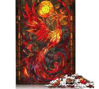 Puzzle 500 pièces Oiseau Phénix Vitrail Puzzles carrés pour Adultes et Puzzles en Bois Décoration d'intérieur Puzzle Jouets 500 pièces (52 x 38 cm)