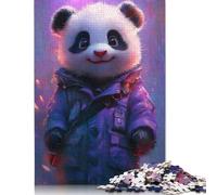 Puzzle 500 pièces Panda Mignon en Manteau Violet pour Adultes, Puzzle en Bois, Jeux éducatifs, décoration d'intérieur, 500 pièces (52 x 38 cm)