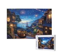 Puzzle 500 Pièces Petite ville Puzzle Vue nocturne,Puzzles Bois Adulte avec Boîte Cadeau,Loisirs Créatifs Adultes DIY Activite Manuelle,Cadeau Anniversaire Homme Femme,Décor Intérieure,52x38cm,p684t