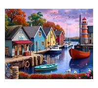 Puzzle 500 pièces Port de la Ville balnéaire Puzzles pour Adultes Jeux d'activités Familiales,Puzzle à Faire Soi-même pour Décoration Murale de la Maison