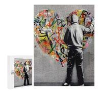 Puzzle 500 pièces pour adolescents Heart Graffiti Banksy Puzzle Jeux familiaux Assemblage de motifs Anniversaire et Noël 500 pièces