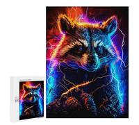 Puzzle 500 pièces pour adolescents Neon Raccoon Electric Art work Puzzles pour adultes, jeu de pensée, entraînement de la mémoire, interaction parent-enfant, 500 pièces