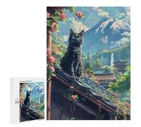 Puzzle 500 pièces pour adolescents Scenery Cat at Fuji Mount Puzzle pour adultes Jeu familial Décoration de la maison pour anniversaire, Noël 500 pièces