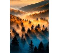 Puzzle 500 Pièces pour Adultes 52x38cm - Forêts Brume Coucher Soleil - avec Lettres et Poster de Référence - Activité Relaxation et Défi - Décoration Murale - Cadeau pour Hommes et Femmes