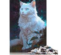 Puzzle 500 pièces pour adultes « Chat blanc enchanté », puzzle carré en bois, puzzle unique, jeu éducatif amusant, jouet 500 pièces (52 x 38 cm)