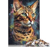Puzzle 500 pièces pour adultes chat du Bengale Peinture Puzzle Enfants Puzzle en bois Jouets de divertissement familial 500 pièces (52 x 38 cm)