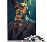 Puzzle 500 pièces pour Adultes - Chien Rebelle en Costume - Puzzle en Bois - Décoration familiale - 500 pièces (52 x 38 cm)