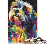 Puzzle 500 pièces pour Adultes Lhassa Apso Dog Art Puzzles pour Adultes Puzzle rectangulaire en Bois créatif 500 pièces (52 x 38 cm)