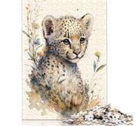 Puzzle 500 pièces pour adultes, mignon guépard peint, puzzle carré créatif pour adultes, puzzle en bois, décoration de la maison, puzzle de 500 pièces (52 x 38 cm)
