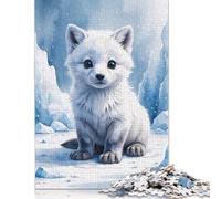 Puzzle 500 pièces pour adultes - Motif aquarelle renard arctique - Puzzle carré en bois pour adultes et adolescents - 500 pièces (52 x 38 cm)