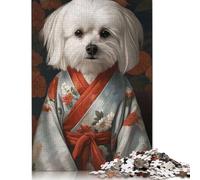 Puzzle 500 pièces pour Adultes, Motif Chien Maltais Din Kimono, Puzzle en Bois, Jeu éducatif, Jouet de défi, 500 pièces (52 x 38 cm)