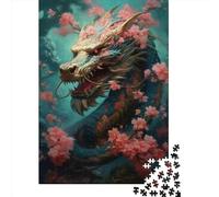 Puzzle 500 pièces pour Adultes, Motif Dragon Japonais, Cerise, carré créatif, Puzzle en Bois, décoration d'intérieur, 500 pièces (52 x 38 cm)