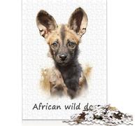 Puzzle 500 pièces pour Adultes, Puzzle carré en Bois représentant Un Chien Sauvage Africain, décoration d'intérieur, Cadeaux de Vacances, 500 pièces (52 x 38 cm)