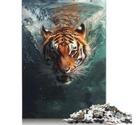 Puzzle 500 pièces pour Adultes Tigre nageant sous l'eau Puzzle en Bois pour Adultes et Adolescents de 14 Ans et Plus 500 pièces (52 x 38 cm)