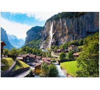Puzzle 500 pièces pour Adultes Vallée de Lauterbrunnen Suisse Paysage européen de Montagne d'été Jeu de Puzzle pour Famille Jeux éducatifs 52x38CM