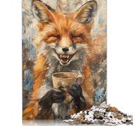 Puzzle 500 pièces Puzzles Rire Maléfique Renard Café Thé Puzzles pour Adultes Puzzle en Bois Puzzles Intéressants pour la Réduction du Stress (52x38cm)