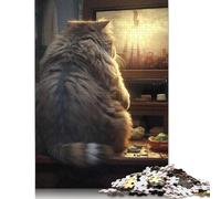 Puzzle 500 pièces représentant un gros chat regardant la télévision, puzzle en bois, jeu éducatif pour adultes, 500 pièces (52 x 38 cm)