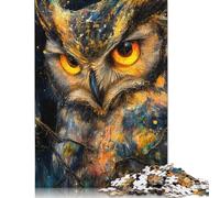 Puzzle 500 pièces représentant Un Hibou doré Peint, idéal pour Les Amateurs de Puzzles (52 x 38 cm).