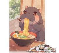 Puzzle 500 pièces représentant Un Hippopotame Mangeant des Ramen pour Adultes et Adolescents (52 x 38 cm). Jeu éducatif pour Adultes.
