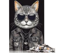 Puzzle 500 pièces Rock Star Cat Vintage Creative Square Jigsaw Puzzles pour Adultes et Puzzles en Bois Jeu Stimulant 500 pièces (52 x 38 cm)