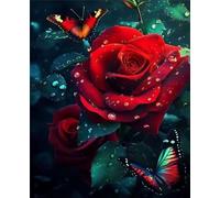 Puzzle 500 pièces Roses Rouges Papillon Puzzles pour Adultes Jeux d'activités Familiales,Puzzle à Faire Soi-même pour Décoration Murale de la Maison