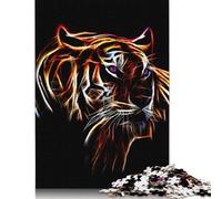 Puzzle 500 pièces Tigre Fractal Puzzle Carré Adulte Puzzle en Bois Puzzles de Défi Unique 500 Pièces (52x38cm)