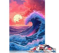 Puzzle 500 pièces Vagues au Soleil couchant Puzzle en Bois Jouets éducatifs Jeux familiaux Cadeaux de Noël et d'anniversaire 500 pièces (52 x 38 cm)