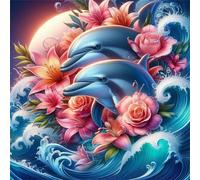 Puzzle 500 pièces,Vagues Fleurs Dauphins Puzzle Adulte,Divertissement créatif,Puzzles Classiques pour Adultes et Enfants à partir de 14 Ans,Décoration Murale Artistique
