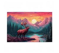 Puzzle 500 Pieces Wapiti Puzzle Montagne 500 Pièces Grand Adultes Difficile Jigsaw en Bois avec Boîte Cadeau, Challenge Impossible Créatif Jeu pour Adulte, Décoration, Cadeau Femme 52x38cm D-114