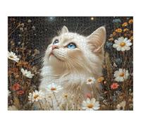 Puzzle 5000 Pièces - Chat & Marguerite - 5000 Pièces Puzzle en Bois avec Lettres au Dos - Décoration Murale et Détente - Adulte Article de Loisir Créatif Cadeaux 1T#639